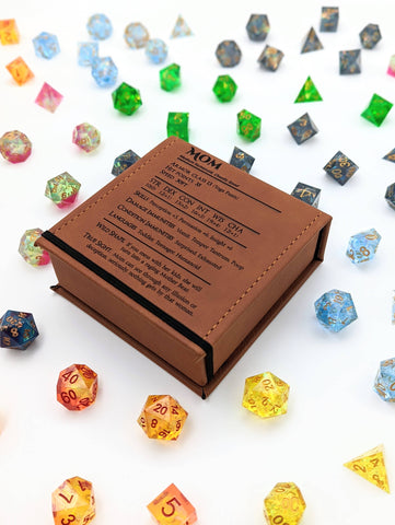 Mom Stat Block - D&D - Vegan Leather Dice Box (ONLINE ORDER ONLY)