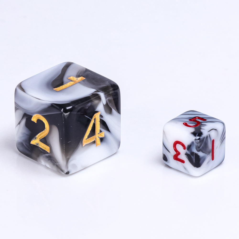 Black-White Blend 7-Dice Mini-Dice RPG Set w/Red Numbers Miniature Dice (Online Only)