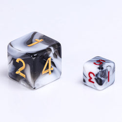 Black-White Blend 7-Dice Mini-Dice RPG Set w/Red Numbers Miniature Dice (Online Only)