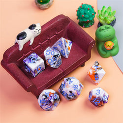 Spooky 4-Color 7-Dice Dnd Dice | White Orange Purple w/Purple Numbers Set (Online Only)