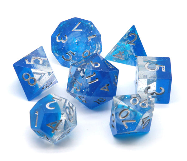 Dreaming of Space 7-Dice Set Resin Sharp Edge RPG DND Blue Glitter (Online Only)