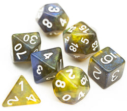 Yellow & Blue w/white Galaxy Glitter 7-Dice Set RPG (Online Only)