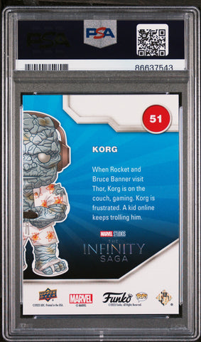 2023 UPPER DECK FUNKO POP MARVEL  KORG GAMER PLATINUM #51  PSA 10 (Online Order Only)