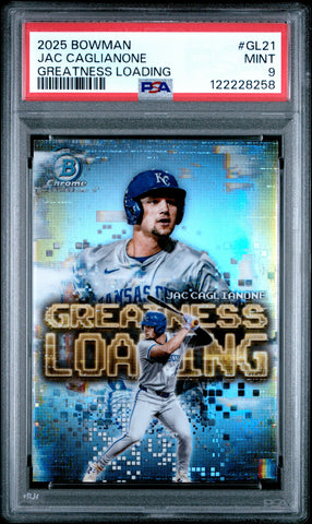 Graded 2025 Topps Bowman Jac Caglianone #GL21 Greatness Loading Rookie RC Baseball Card PSA 9 Mint (ONLINE ORDER ONLY)