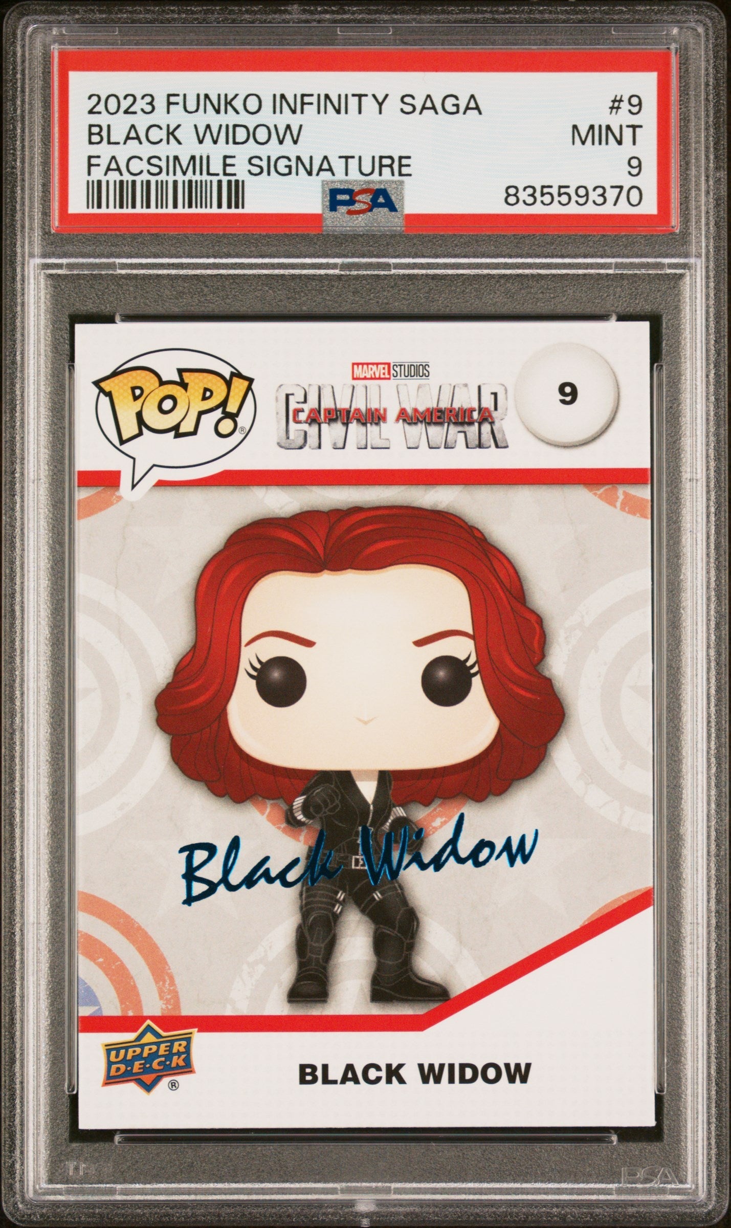 2023 UPPER DECK FUNKO POP MARVEL  BLACK WIDOW FACSIMILE SIGNATURE #9  PSA 9 (Online Order Only)