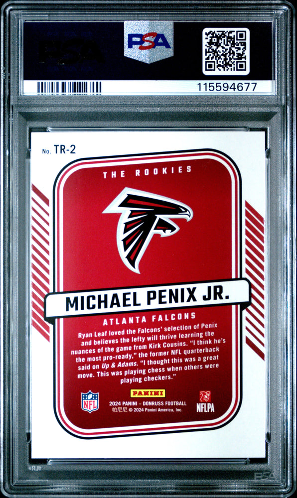 Graded 2024 Panini Donruss Michael Penix Jr #1TR2 The Rookies Rookie RC Football Card PSA 10 Gem Mint (ONLINE ORDER ONLY)