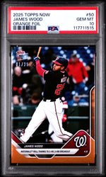Graded 2025 Topps Now James Wood #50 Orange Foil /25 Rookie RC Baseball Card PSA 10 Gem Mint (ONLINE ORDER ONLY)