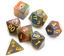 Purple & Green w/gold Galaxy Glitter 7-Dice Set RPG (Online Only)
