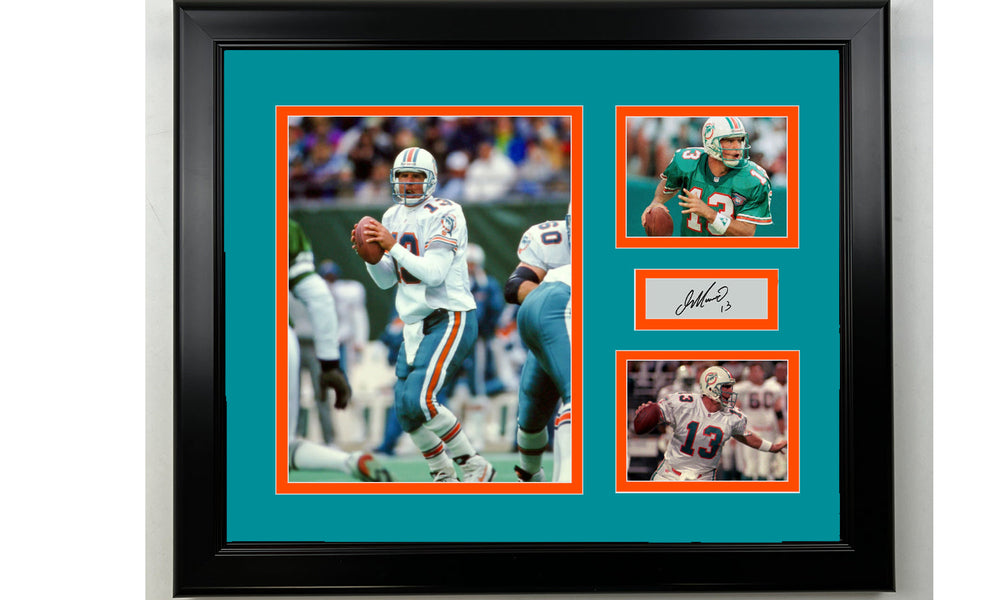 Framed Dan Marino Miami Dolphins Facsimile Laser Engraved Signature Football 14x11 3 Photo Collage (ONLINE ORDER ONLY)