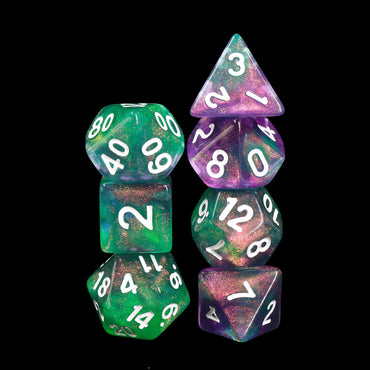 Potions Portion Green/Purple Glitter 7-Dice Set by HendgaDice (Online Only)