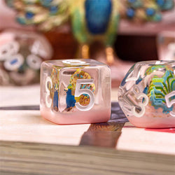 Peacock + Pink 7-Dice Set w/White Numbers Dnd Dice Set (Online Only)