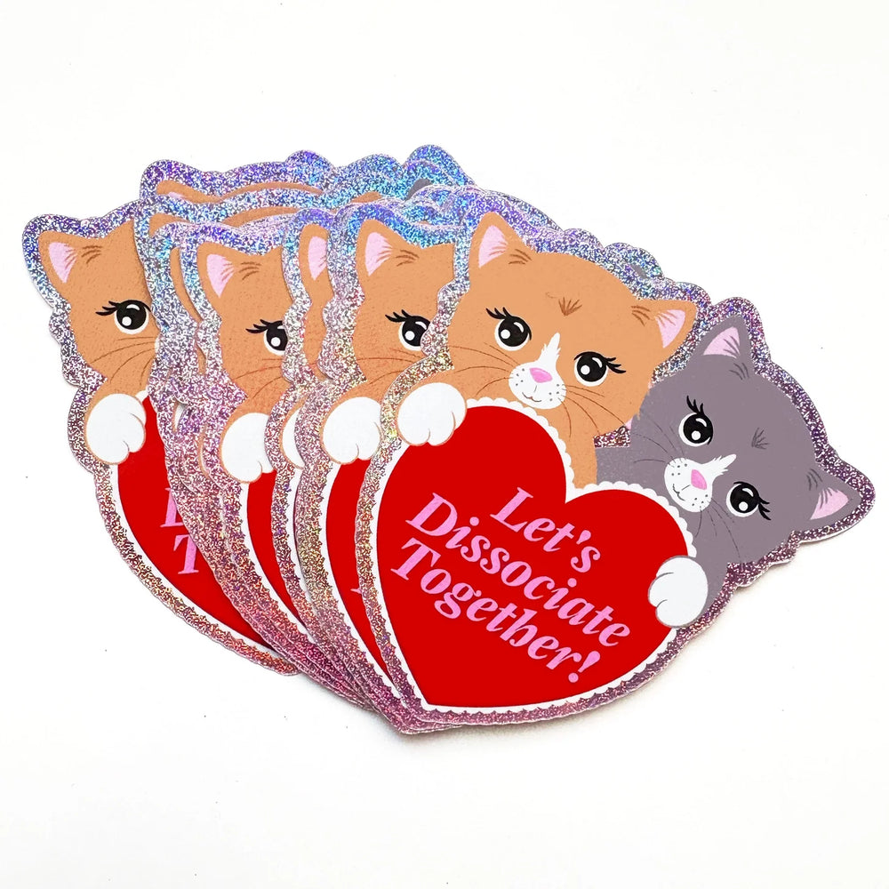 Holographic Glitter Kitten Heart Sticker-Let's Dissociate Together Kitties Heart Sticker (ONLINE ORDER ONLY)