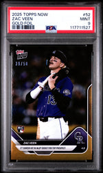 Graded 2025 Topps Now Zac Veen #52 Gold Foil /50 Rookie RC Baseball Card PSA 9 Mint (ONLINE ORDER ONLY)