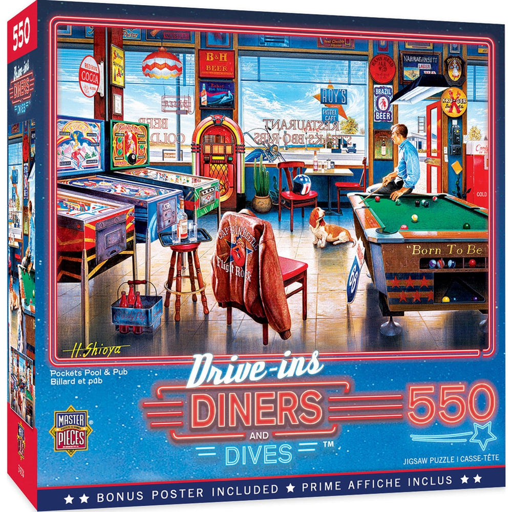 Drive-Ins, Diners & Dives - Pockets Pool & Pub 550 Piece Jigsaw Puzzle (ONLINE ORDER ONLY)