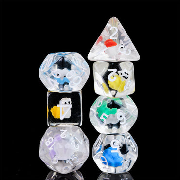 7-Color Snail Dice | Clear RPG 7-Dice Set w/ Colorful Snails Inside (Online Only)