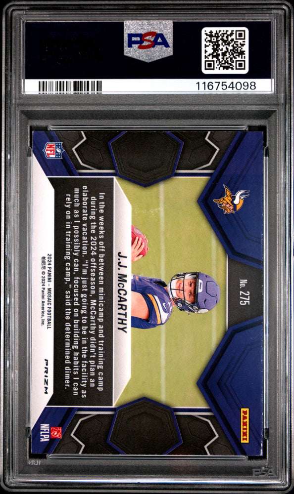 2024 Panini Mosaic JJ McCarthy #275 Reactive Blue Rookie RC Football Card PSA 10 Gem Mint (ONLINE ORDER ONLY)