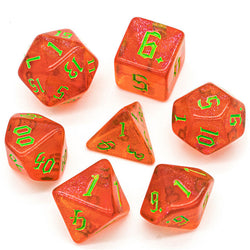 Strawberry Red Glitter Party Glitter Dice (Green font) 7-Dice Set RPG DND (Online Only)