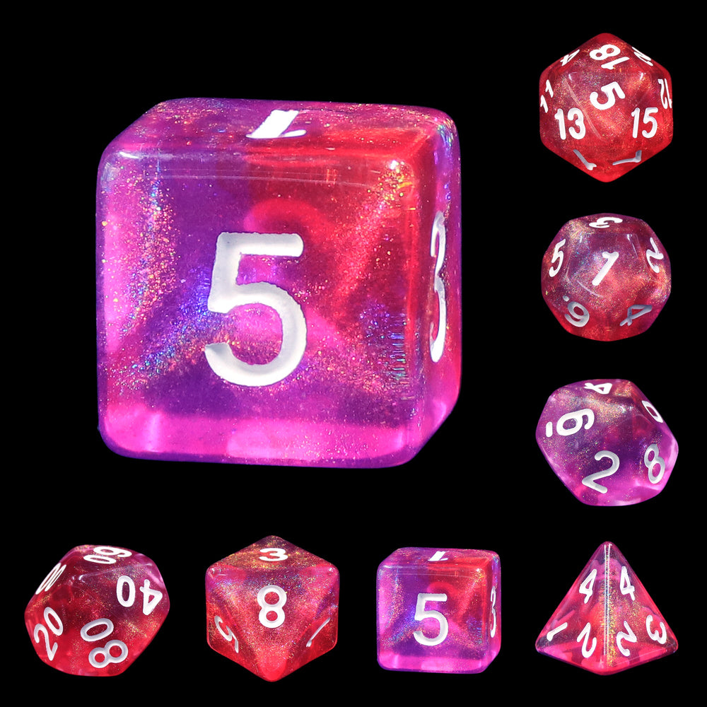 Carbon Stars Pink/Purple Glitter 7-Dice Set by HendgaDice (Online Only)