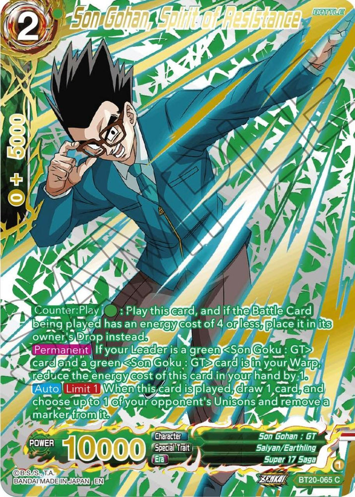 Son Gohan, Spirit of Resistance (Gold-Stamped) (BT20-065) [Power Absorbed] (ONLINE ORDER ONLY)