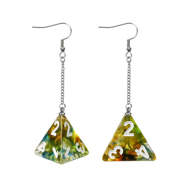 Green Dice Earrings: D4 Dice w/Colorful Inclusion Nerdy RPG Jewelry (Online Only)