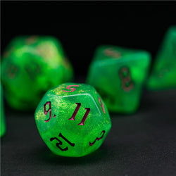 Green Glitter Party Glitter Dice (Pink font) 7-Dice Set RPG DND (Online Only)