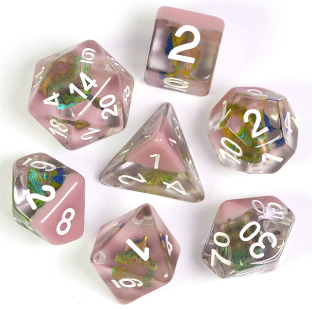 Peacock + Pink 7-Dice Set w/White Numbers Dnd Dice Set (Online Only)