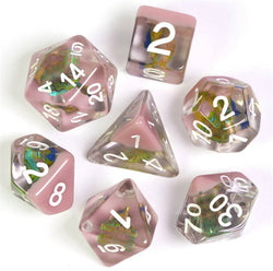 Peacock + Pink 7-Dice Set w/White Numbers Dnd Dice Set (Online Only)