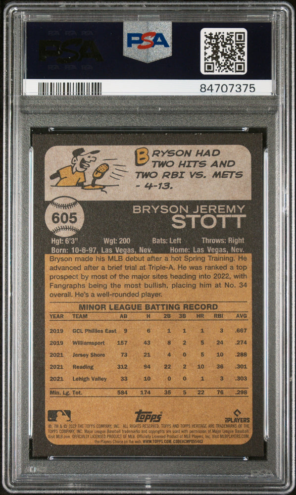 2022 TOPPS HERITAGE BRYSON STOTT  #605 - PSA 10 ROOKIE CARD (Online Order Only)