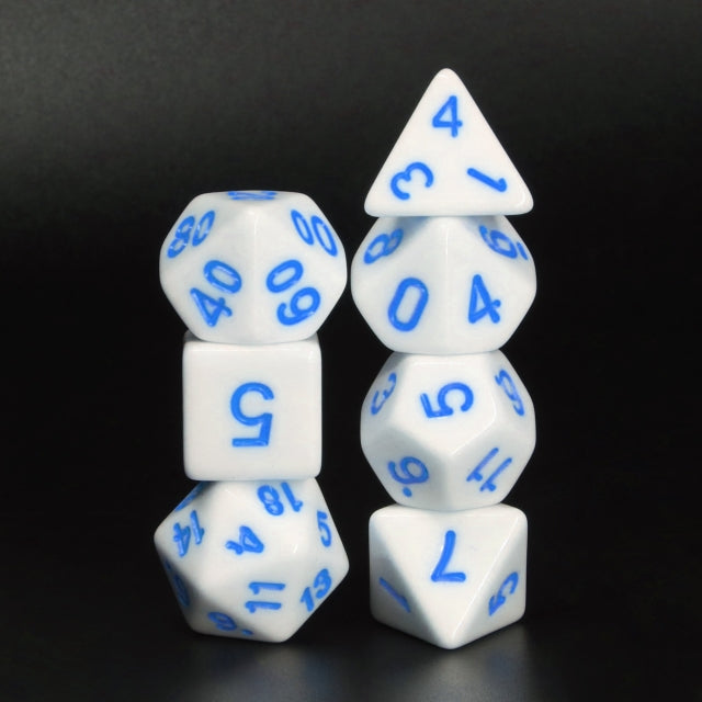 White Opaque with Blue Numbering 7-Dice Set RPG (Online Only)