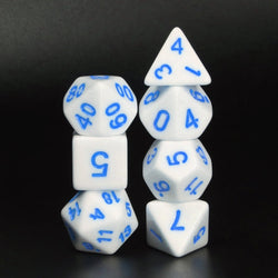 White Opaque with Blue Numbering 7-Dice Set RPG (Online Only)