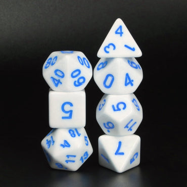 White Opaque with Blue Numbering 7-Dice Set RPG (Online Only)