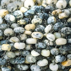 Dendritic Opal plain rondelle Black Gold plated Chain by the foot 33 beads (ONLINE ORDER ONLY)