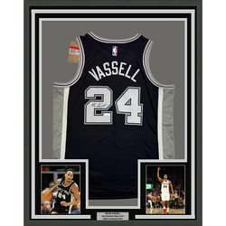 Framed Autographed/Signed Devin Vassell 35x39 San Antonio Black Basketball Jersey JSA COA