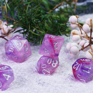Resin Galaxy Purple 7-Dice Dnd Dice | Glitter w/Silver Numbers Set (Online Only)