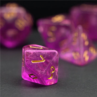 Violet Glitter Party Glitter Dice (Gold font) 7-Dice Set RPG DND (Online Only)