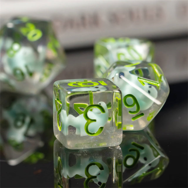 Dinosaur on Glitter 7-Dice Set w/Green Numbers Dnd Dice Set (Online Only)