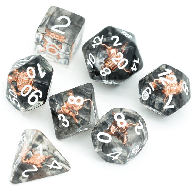 Fighter (Shield) Clear Dice w/ Golden Shield7-Dice Set Rpg (Online Only)