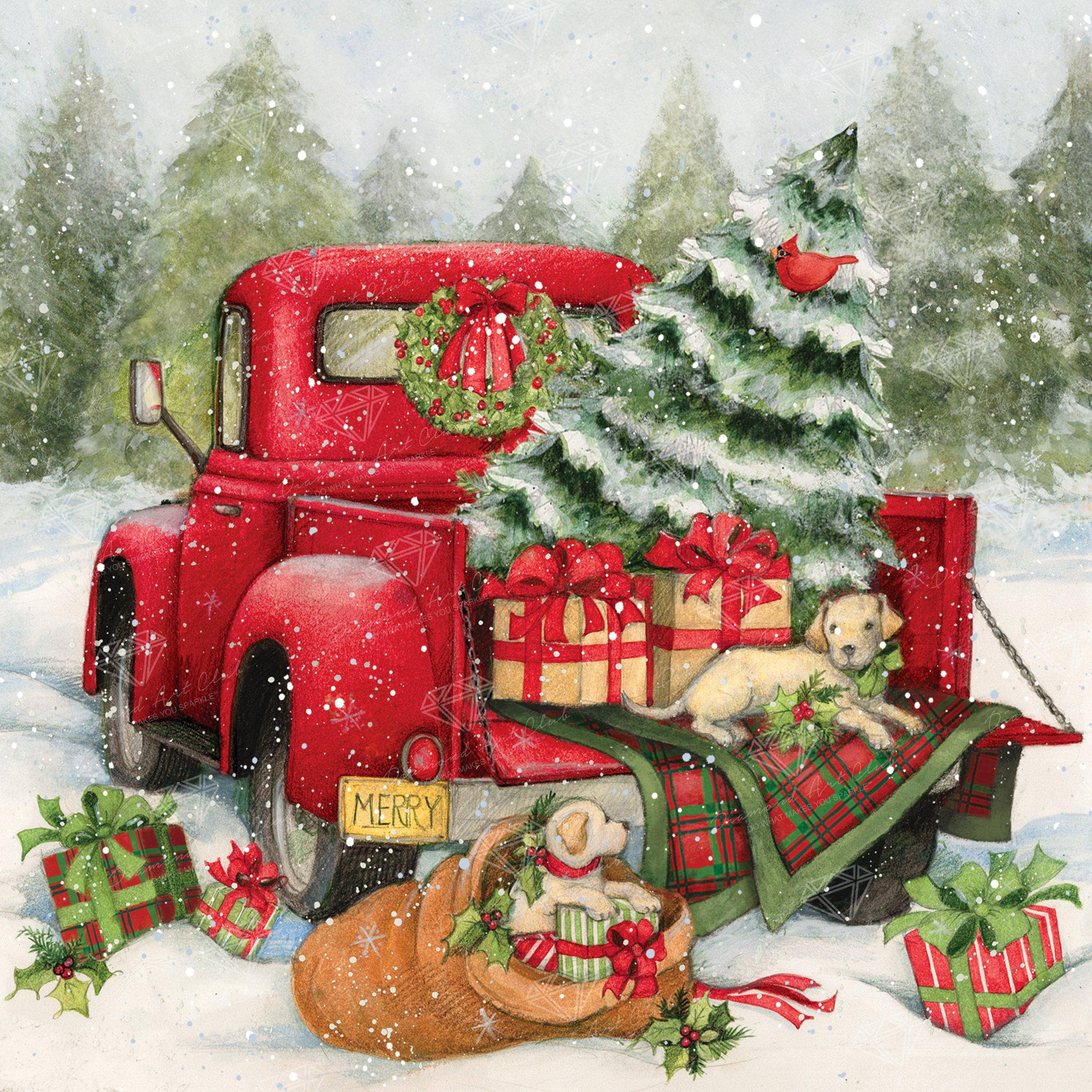 Christmas Delivery Diamond Art Kit – Square Drill Red Truck Scene by Diamond Art Club (ONLINE ORDER ONLY)