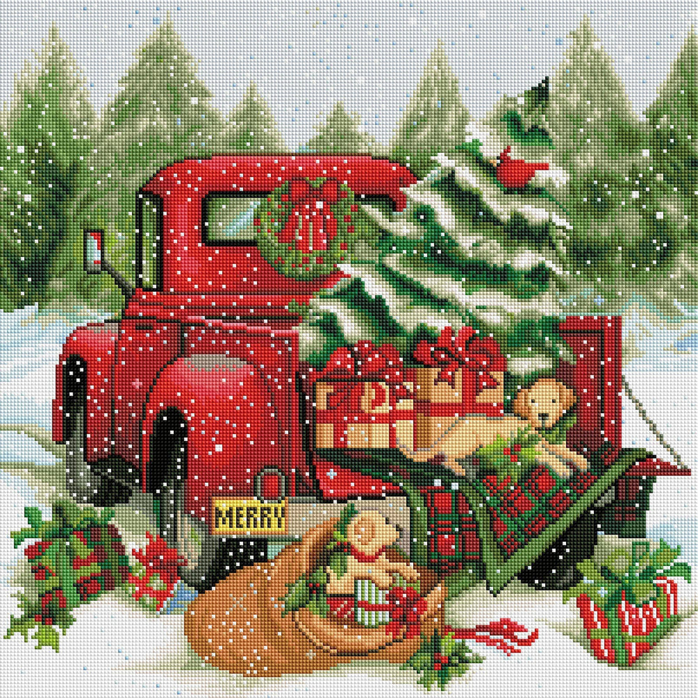 Christmas Delivery Diamond Art Kit – Square Drill Red Truck Scene by Diamond Art Club (ONLINE ORDER ONLY)
