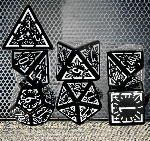Arcane White Glyph Polyhedral Dice Set | 7-Dice Black & White (Online Only)