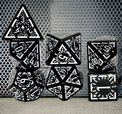 Arcane White Glyph Polyhedral Dice Set | 7-Dice Black & White (Online Only)
