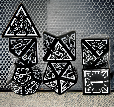 Arcane White Glyph Polyhedral Dice Set | 7-Dice Black & White (Online Only)