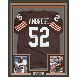 Framed Autographed/Signed Dick Ambrose 35x39 Cleveland Brown Football Jersey JSA COA