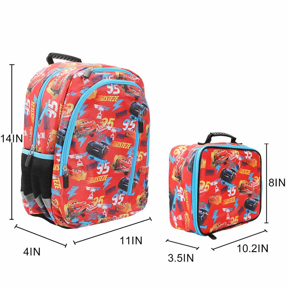 Disney Cars Red AOP Print 14-inch Youth Backpack & Insulated Lunch Kit Set (Online Order Only)