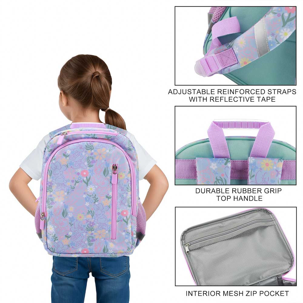 *Collective* Disney Minnie Mouse Lilac Floral 14-inch Youth Backpack & Insulated Lunch Kit Set (ONLINE ORDER ONLY)