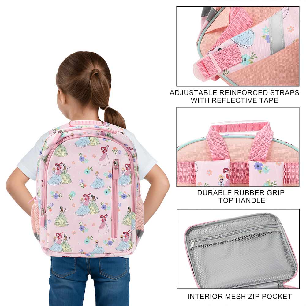Disney Princess Pink Watercolor AOP 14-inch Youth Backpack & Insulated Lunch Kit Set (Online Order Only)