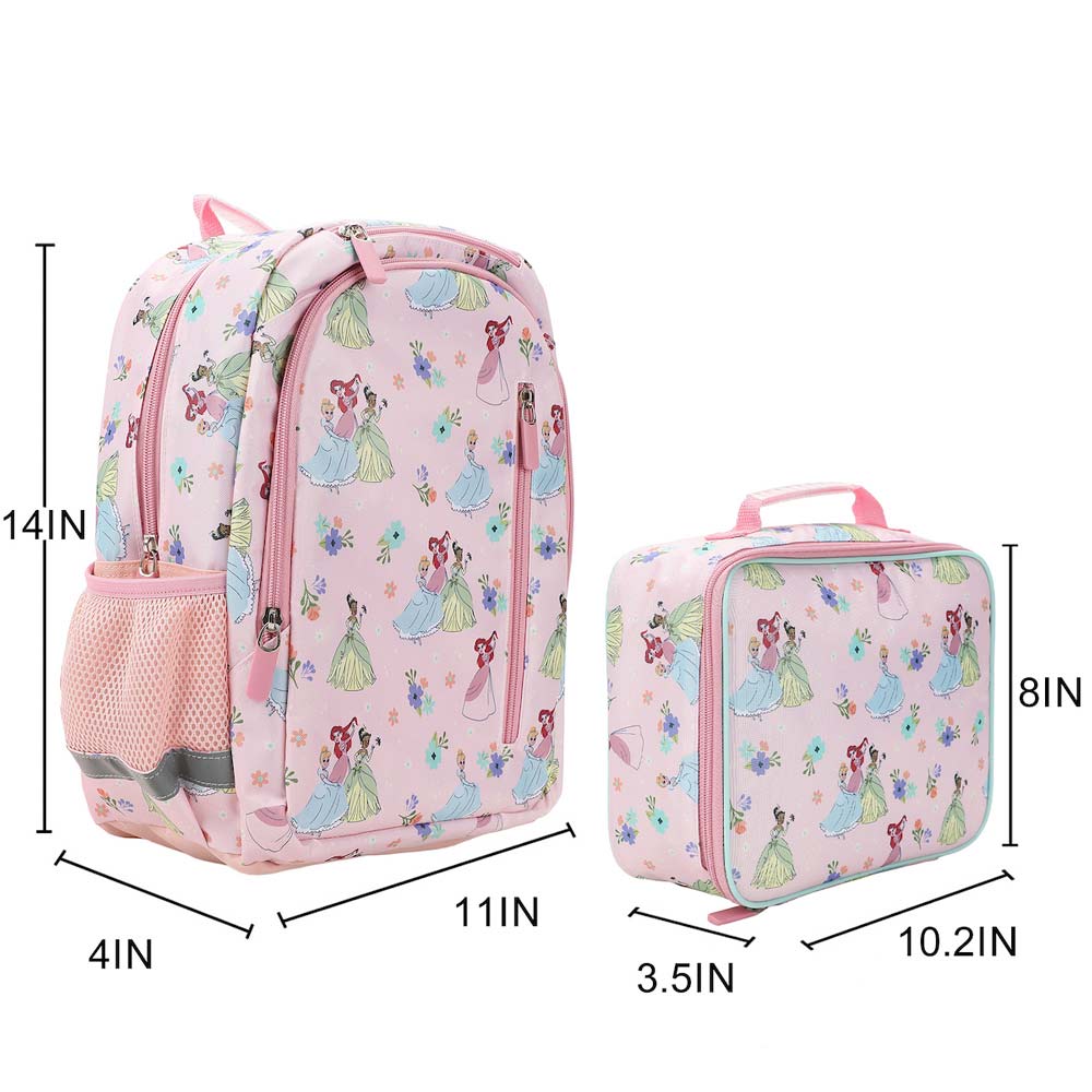 Disney Princess Pink Watercolor AOP 14-inch Youth Backpack & Insulated Lunch Kit Set (Online Order Only)