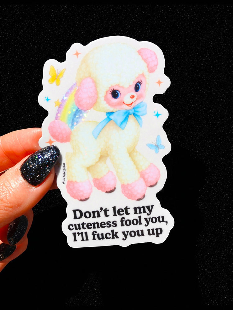 Don't Let My Cuteness Fool You Baby Lamb– Glitter Holographic Sticker (ONLINE ORDER ONLY)