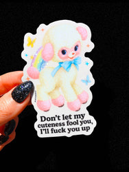 Don't Let My Cuteness Fool You Baby Lamb– Glitter Holographic Sticker (ONLINE ORDER ONLY)