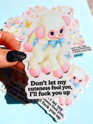 Don't Let My Cuteness Fool You Baby Lamb– Glitter Holographic Sticker (ONLINE ORDER ONLY)